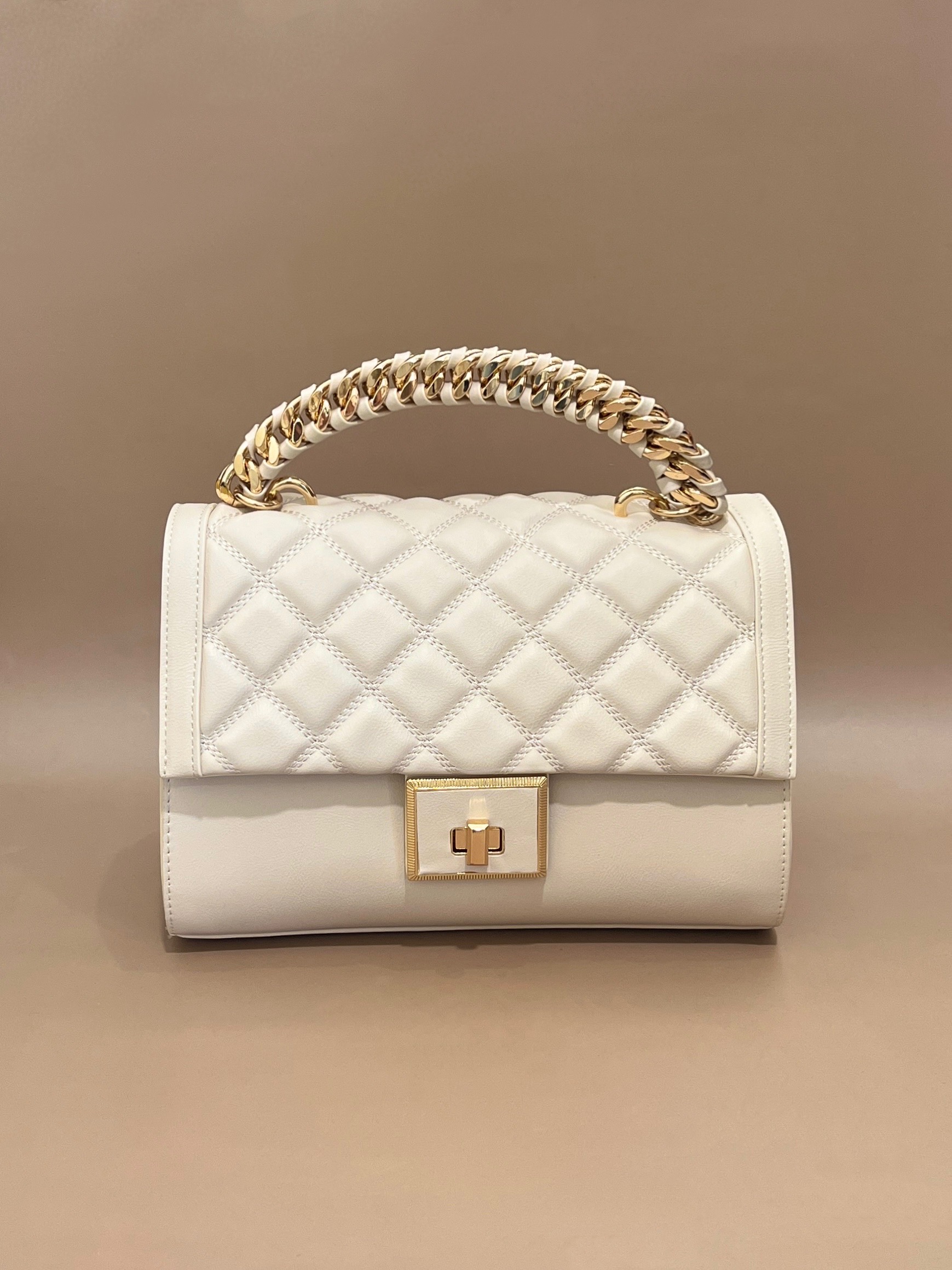 Classic Quilted Handbag with Gold Chain Handle