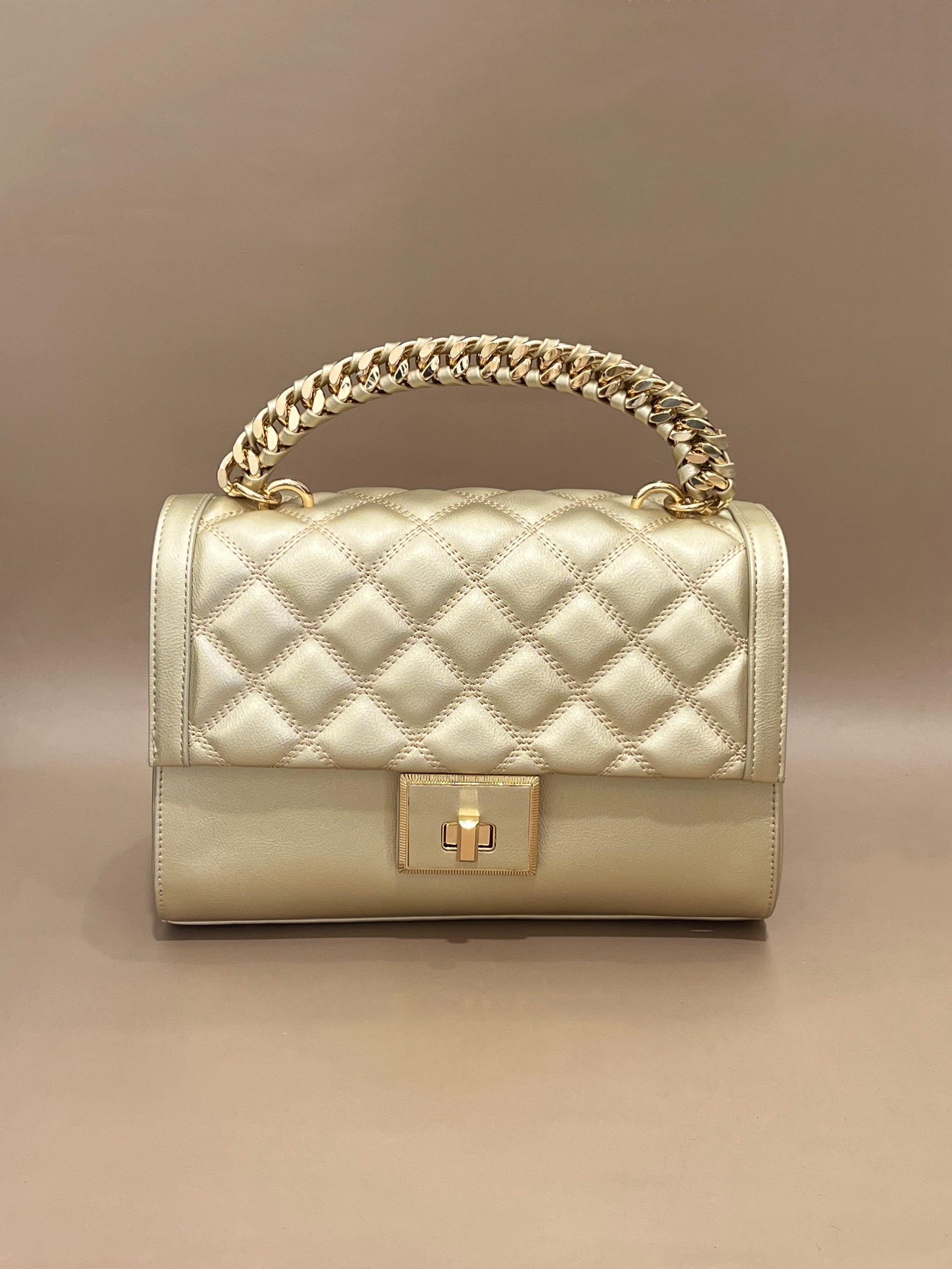Classic Quilted Handbag with Gold Chain Handle