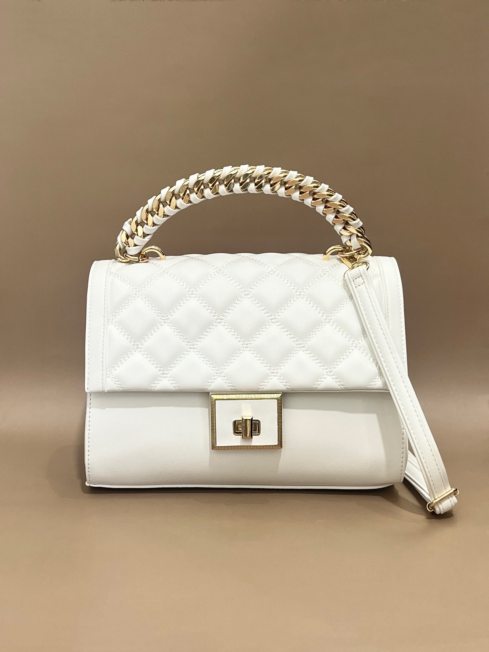 Classic Quilted Handbag with Gold Chain Handle