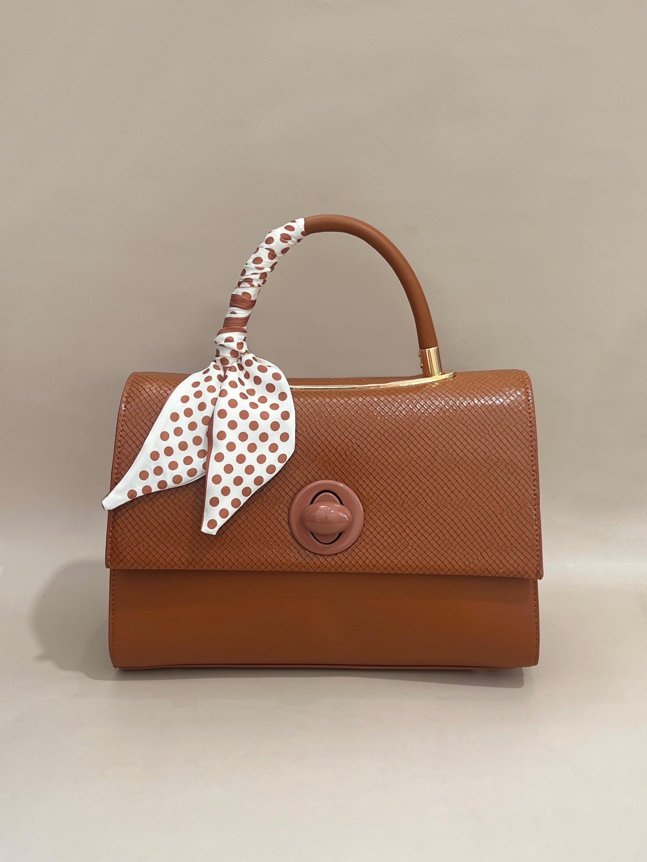 Elegant Black Leather Handbag with Scarf Detail – Timeless Chic
