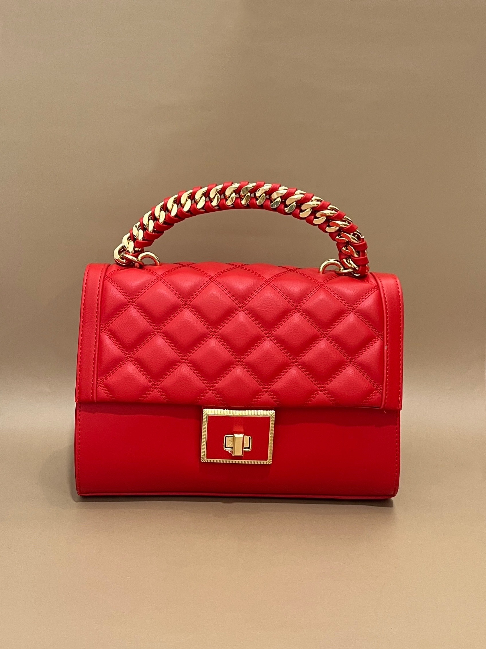 Classic Quilted Handbag with Gold Chain Handle