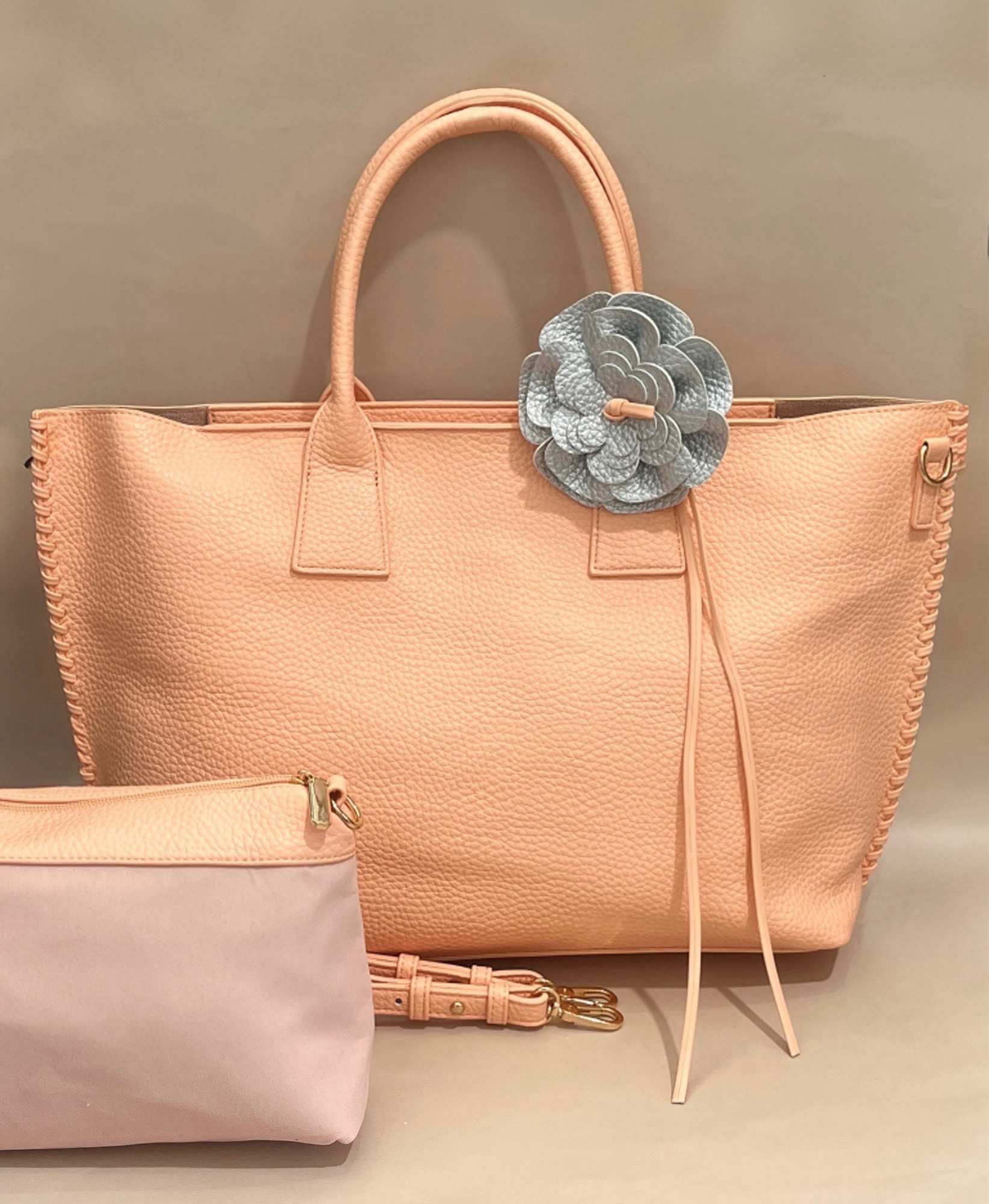 Blush Elegance Tote with Flower Charm
