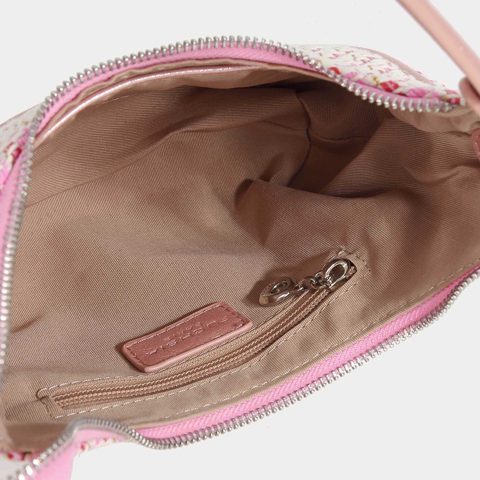 Sac Bandoulière Demi-Lune Fushia Paris en Tissu Tressé Rose