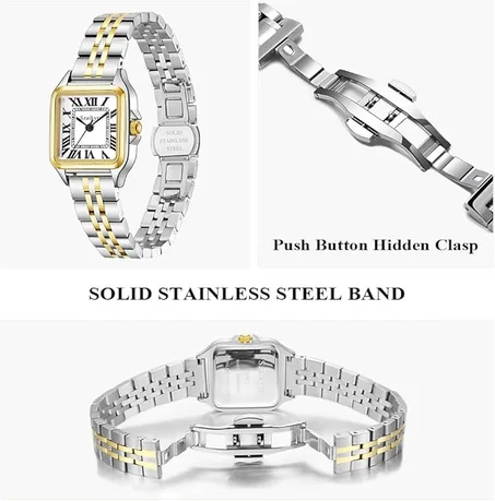 ساعة رسمية كاجوال كلاسيكية مربعة للنساء بأرقام رومانية من زيكيري