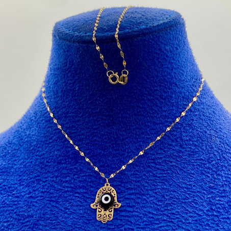 18K Real Gold Hamsa hand mirror Necklace