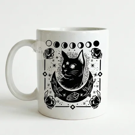Mug "Celestial Cat" – Édition Black & White Mystique