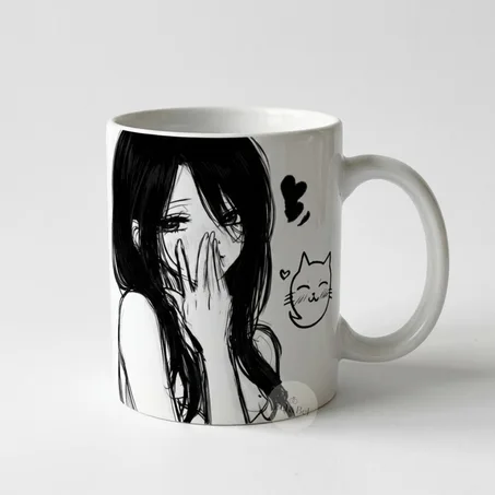 Mug "Manga Shy Girl" – Noir & Blanc Minimaliste