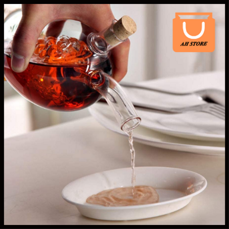 Distributeur d'huile en verre de cuisine, pot de vinaigre et bouteille d'huile, double sortie séparée