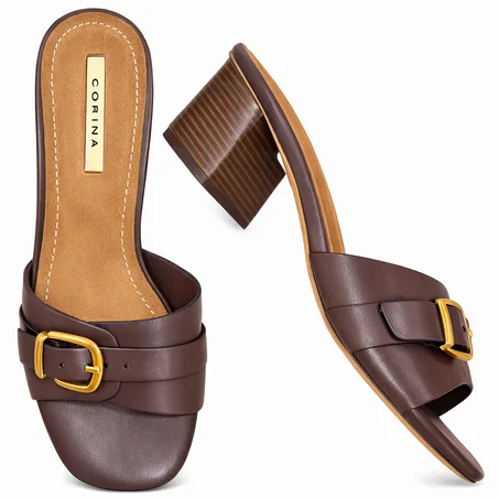 👡 نعل نسائي بكعب أنيق مع إبزيم معدن