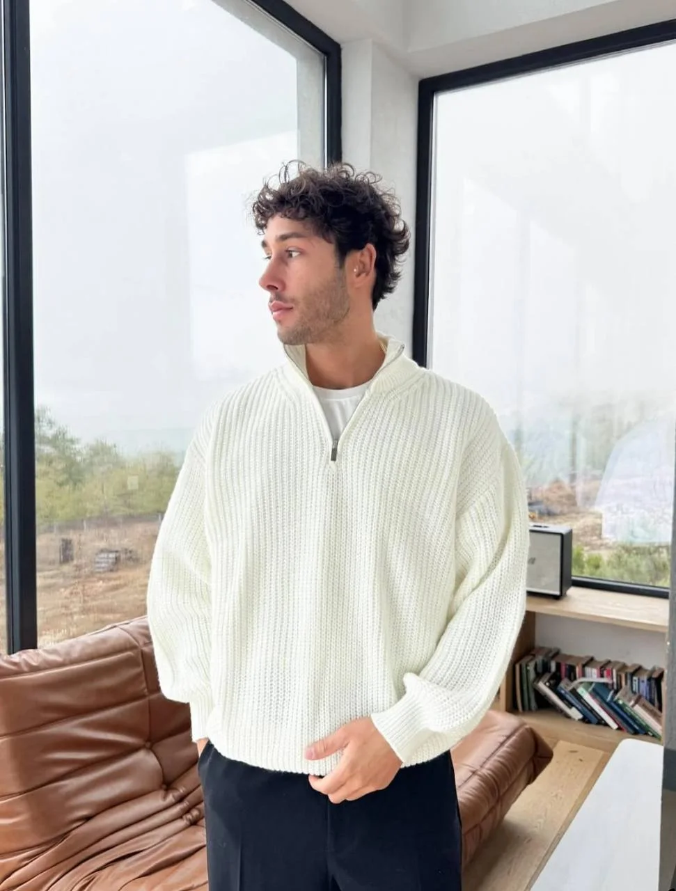 Pull Homme Col Zippé – Mailles Épaisses, Uni, Rayé & Oversize