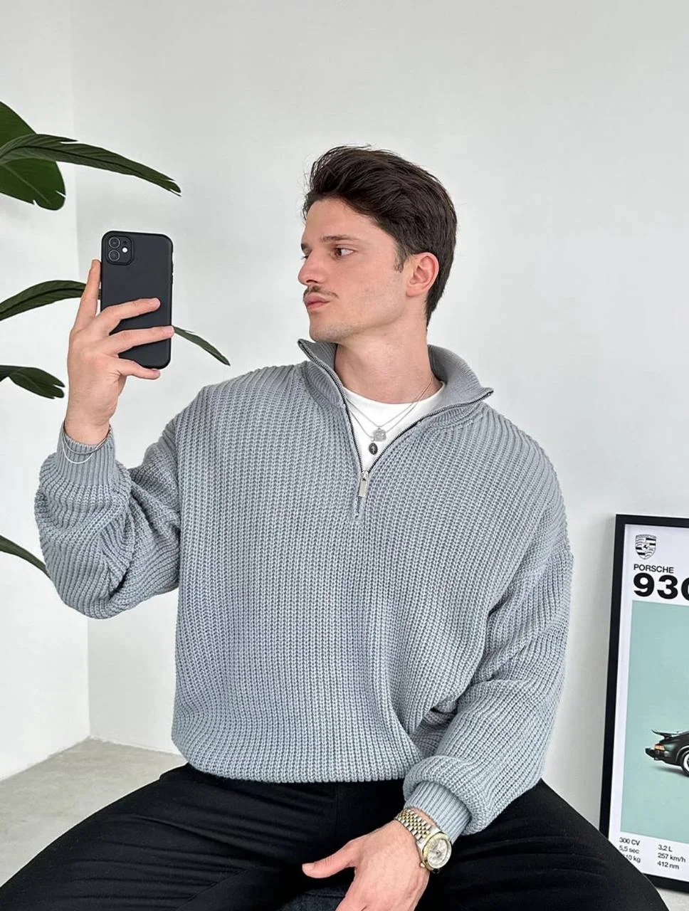 Pull Homme Col Zippé – Mailles Épaisses, Uni, Rayé & Oversize