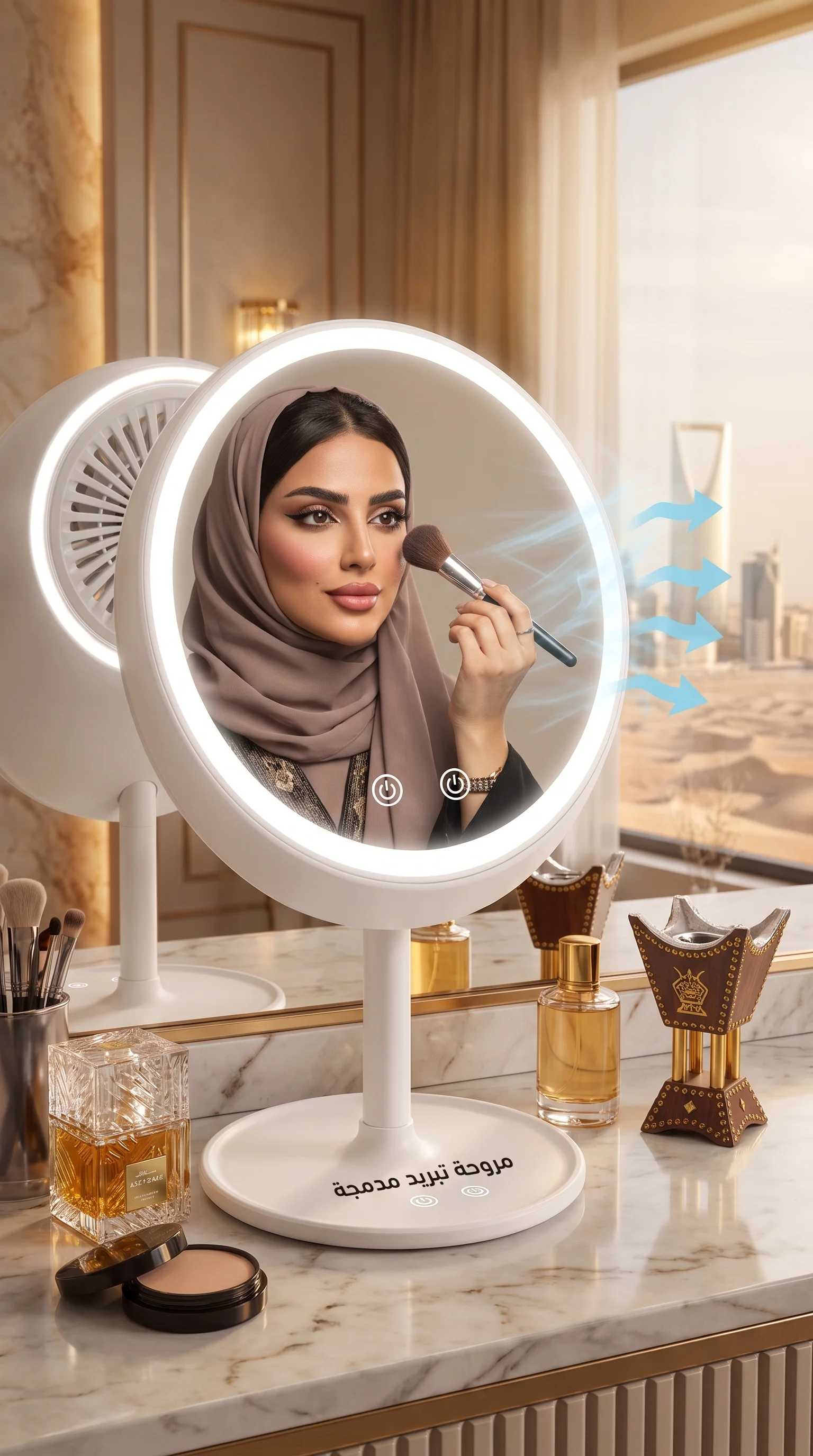 مرآة الجمال الذكية بإضاءة LED ومروحة