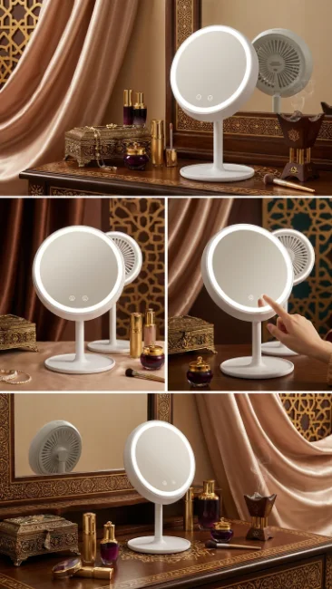 مرآة الجمال الذكية بإضاءة LED ومروحة