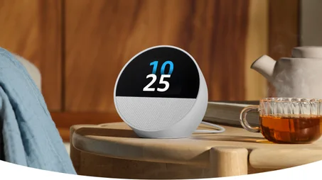 ساعة ايكو سبوت الجديدة كليًّا (إصدار 2024)، ساعة ذكية بصوت واضح + أليكسا، لون أسود