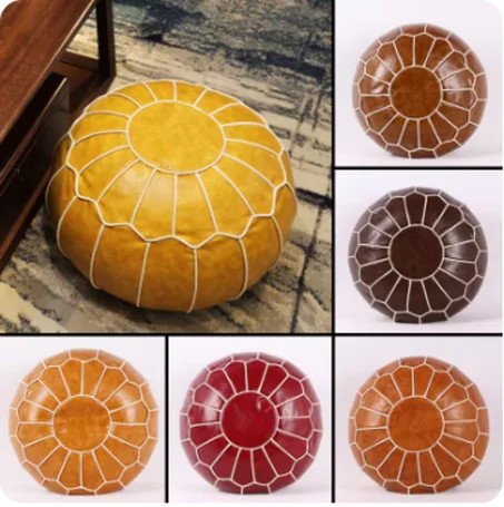 اجعل راحتك عنواناً للفخامة: مسند قدم دائري مصنوع يدوياً من جلد البولي يوريثان الفاخر