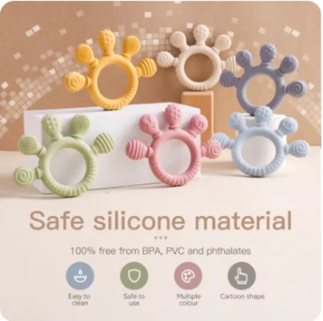 حافظي على راحة طفلك: حلقة سيليكون للتسنين بدرجة غذائية، آمنة ومهدئة، تحفز الحواس