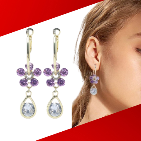 أقراط زهرة الكريستال الأرجوانية