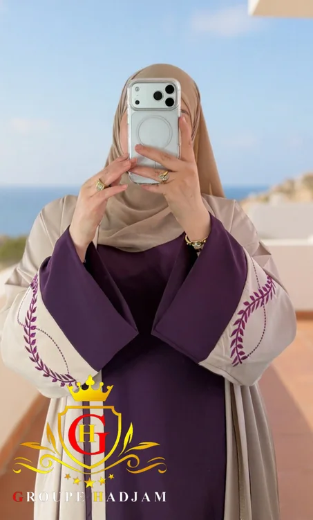 عباية أنيقة 3 قطع – عباية + فستان داخلي + حجاب | ستايل راقي لرمضان والعيد