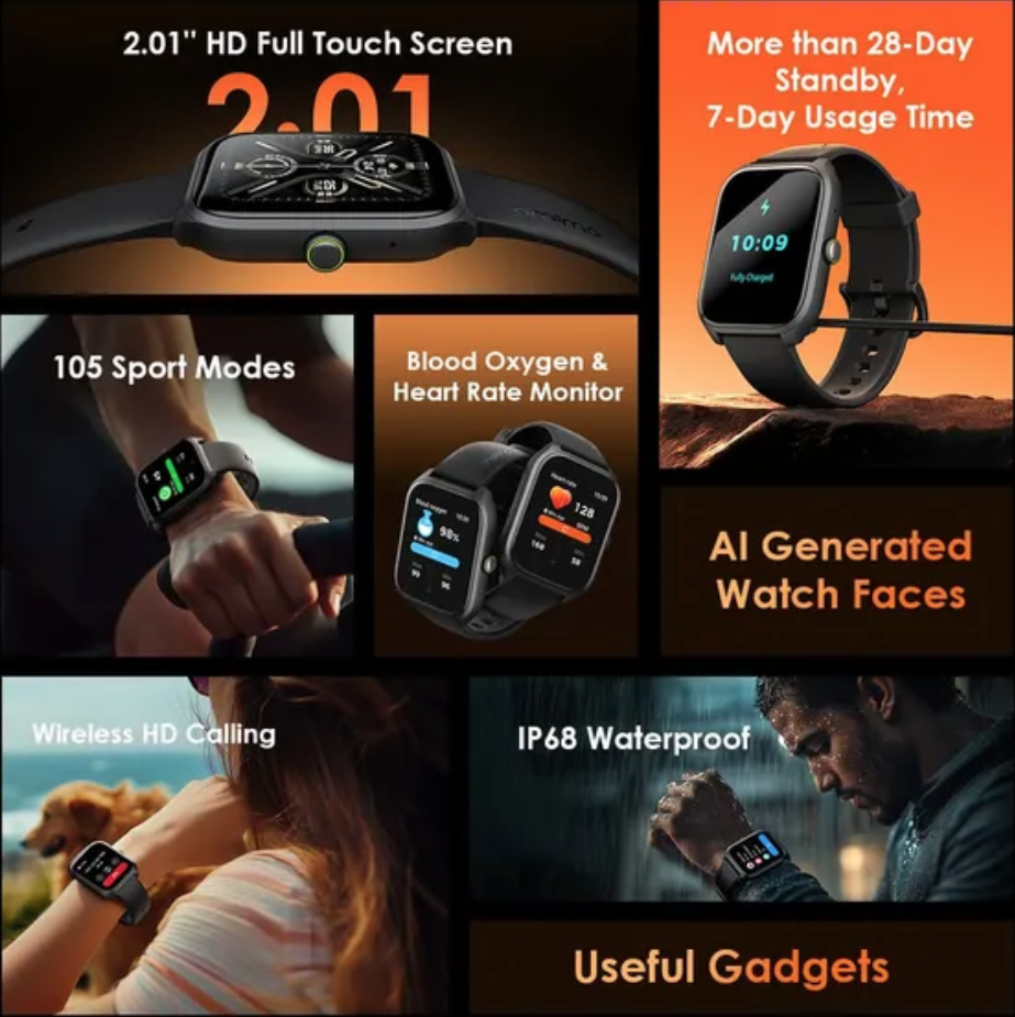 ساعة Oraimo Watch 5 Lite الذكية – شاشة كبيرة 2.01