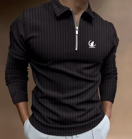 Men Clothes New Long Sleeve Zipper Stripe Polo Shirt Casual Men Polo Shirt Tops Polo Shirt Fashion Men Slim Sport Polo Shirt