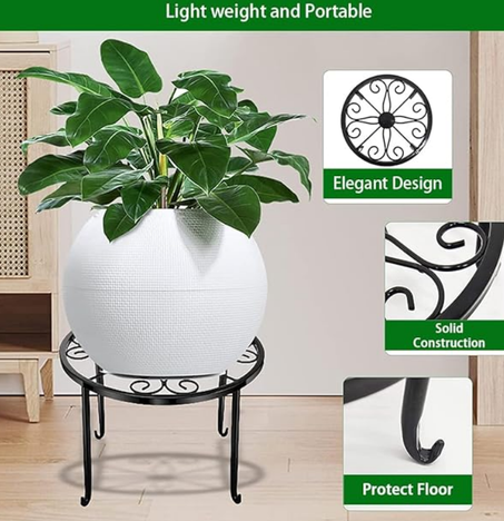 مجموعة حوامل نباتات معدنية من بابوريتش، حامل وعاء زهور من الحديد شديد التحمل ومقاوم للصدا، حامل دائري لعرض النبات، رف حامل نباتات متدرج، للحديقة والمنزل والزاوية (اسود)