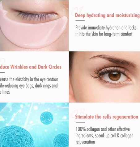 لاصقات تحت العين من ازوني 30 قطعة قناع هيدرو-جل باللون الروز بخلاصة الأحماض الأمينية والكولاجين للوجه والهالات السوداء والانتفاخات مستلزمات الجمال والعناية الشخصية