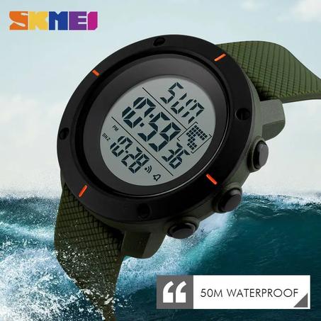 SKMEI 1213 ساعة رياضية رقمية متعددة الوظائف باللون الأسود، ساعة إيقاف منبه LED