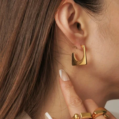 Boucles d'oreilles dorées rectangle