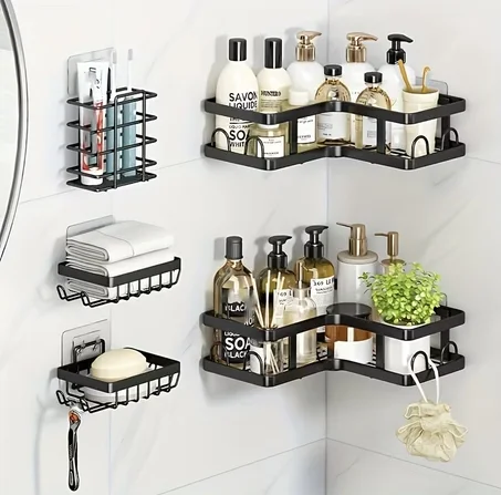 5 قطع رفوف كوان لتنظيم الحمام المعدنية إينوكس