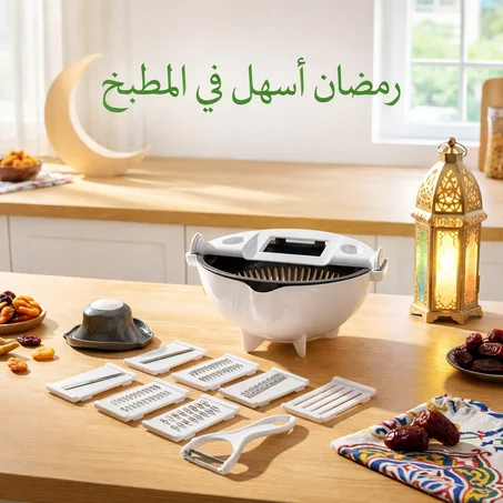 قطّاعة خضراوات متعددة الوظائف 9 في 1 مع إناء وسلّة تصفية