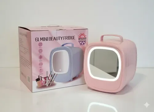 Mini Réfrigérateur Portable & Miroir LED Manta Glow — Beauté, Fraîcheur & Polyvalence
