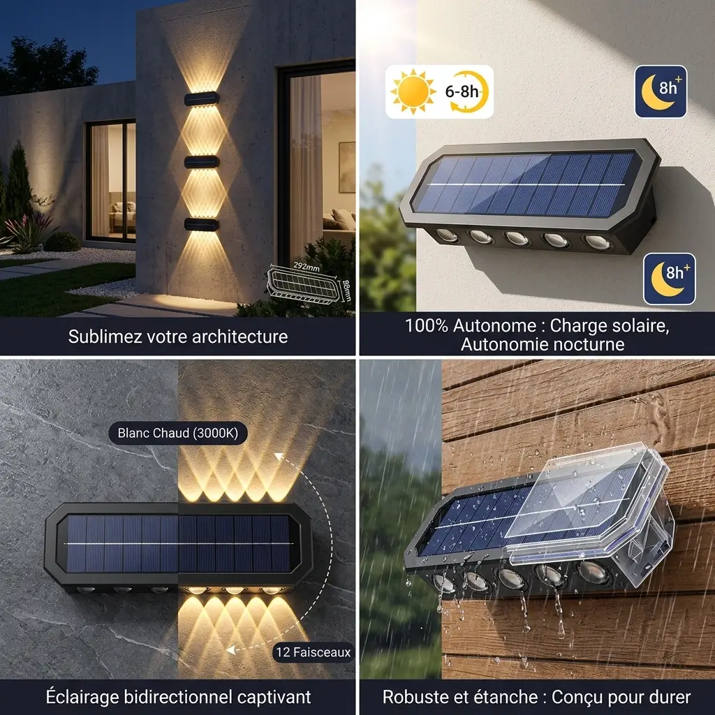 Applique Murale Solaire LED à Double Éclairage Faisceau