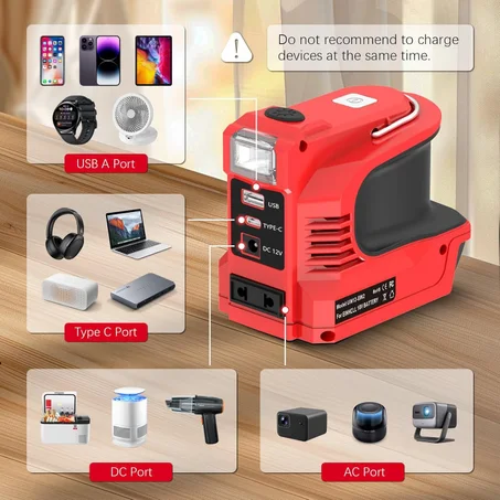 Station d’Alimentation Portable Multifonction, 180 W avec port USB et Type-C pour batteries 18 V, convertisseur DC20 V vers AC110 V/220 V. (Batterie incluse )