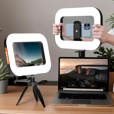 💡 Anneau Lumineux Rectangulaire avec Support Téléphone – Éclairage Pro pour Créateurs de Contenu