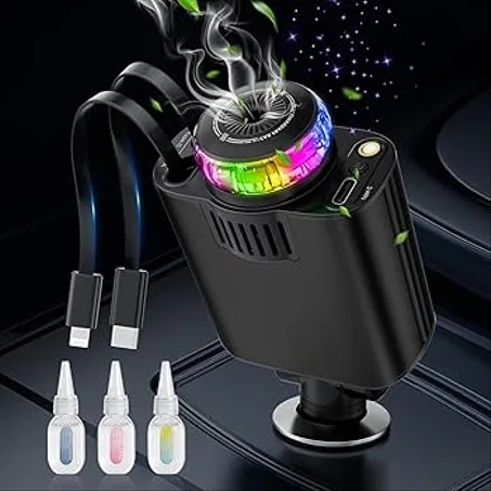 Allume-cigare avec diffuseur d'arômes, projecteur de ciel étoilé, accessoire de voiture rapide, USB-C rétractable, chargeur de voiture, adaptateur de téléphone avec câble, compatible avec iPh