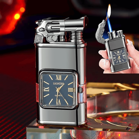 Briquet de Luxe Multifonction avec Montre Quartz Intégrée – Design Pistolet Vintage