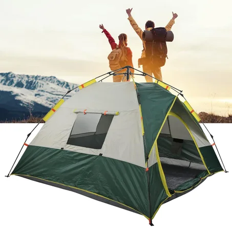 Tente De Camping Automatique Portable pour 3 à 4 Personnes, Tente De Plage Imperméable Et Coupe-Vent avec 2 Fenêtres, Installation Rapide, Légère avec Sac De Transport