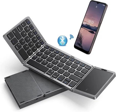 Clavier Bluetooth Pliable avec Clavier Tactile sans Fil Touchpad pour Tablette, Téléphone Portable, PC,iOS,Android, Ipad
