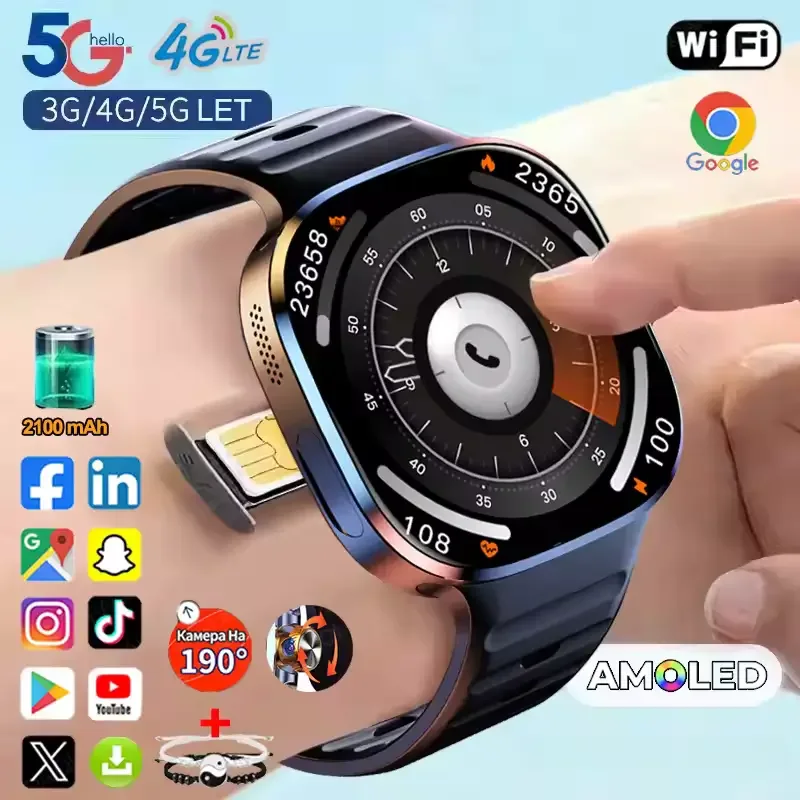 Montre intelligente M99 avec CAMERA rotative, écran AMOLED, CARTE SIM 4G/5G, Android 10, GPS, Wi-Fi, NFC