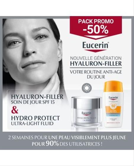 EUCERIN PACK ANTI AGE HYALURON-FILLER Soin De Jour 50ml +HYDRO PROTECT FLUIDE ULTRA LEGER SPF 50+