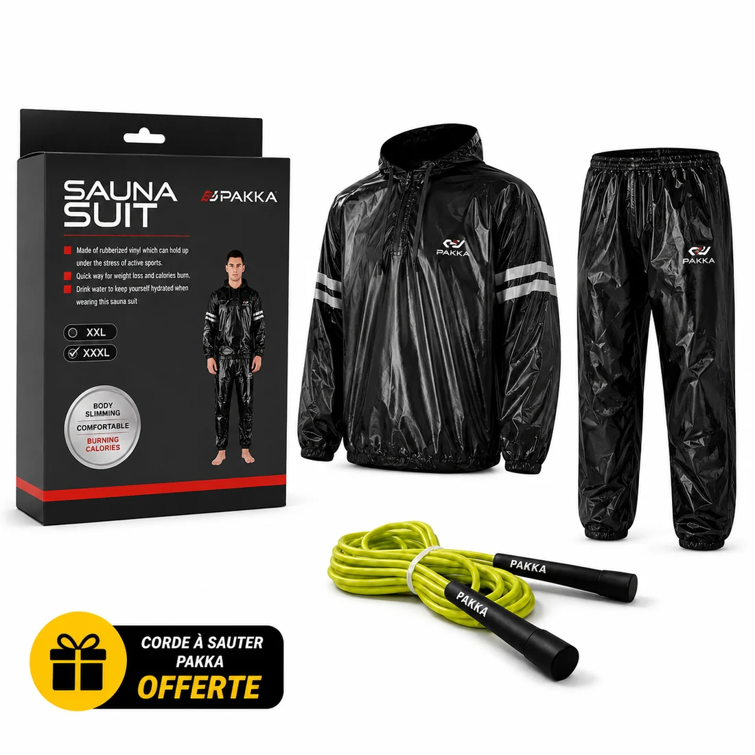 Sauna Suit PAKKA PRO – Combinaison de Sudation + Corde à Sauter  Offerte