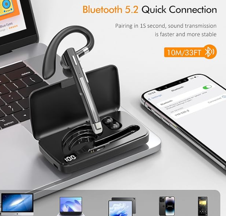 بويتوند سماعة داخل الأذن بلوتوث لاسلكية مع ميكروفون علبة شحن 500 مللي امبير في الساعة 120 ساعة من وقت الاستعداد للهواتف الخلوية التي تعمل بنظام اي او اس واندرويد أسود