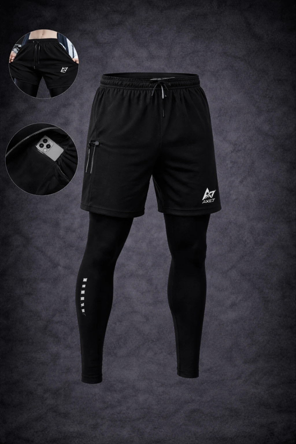 Ensemble de Sport Homme  3Pièces (T-shirt à manches longues  + Short 2 en 1)