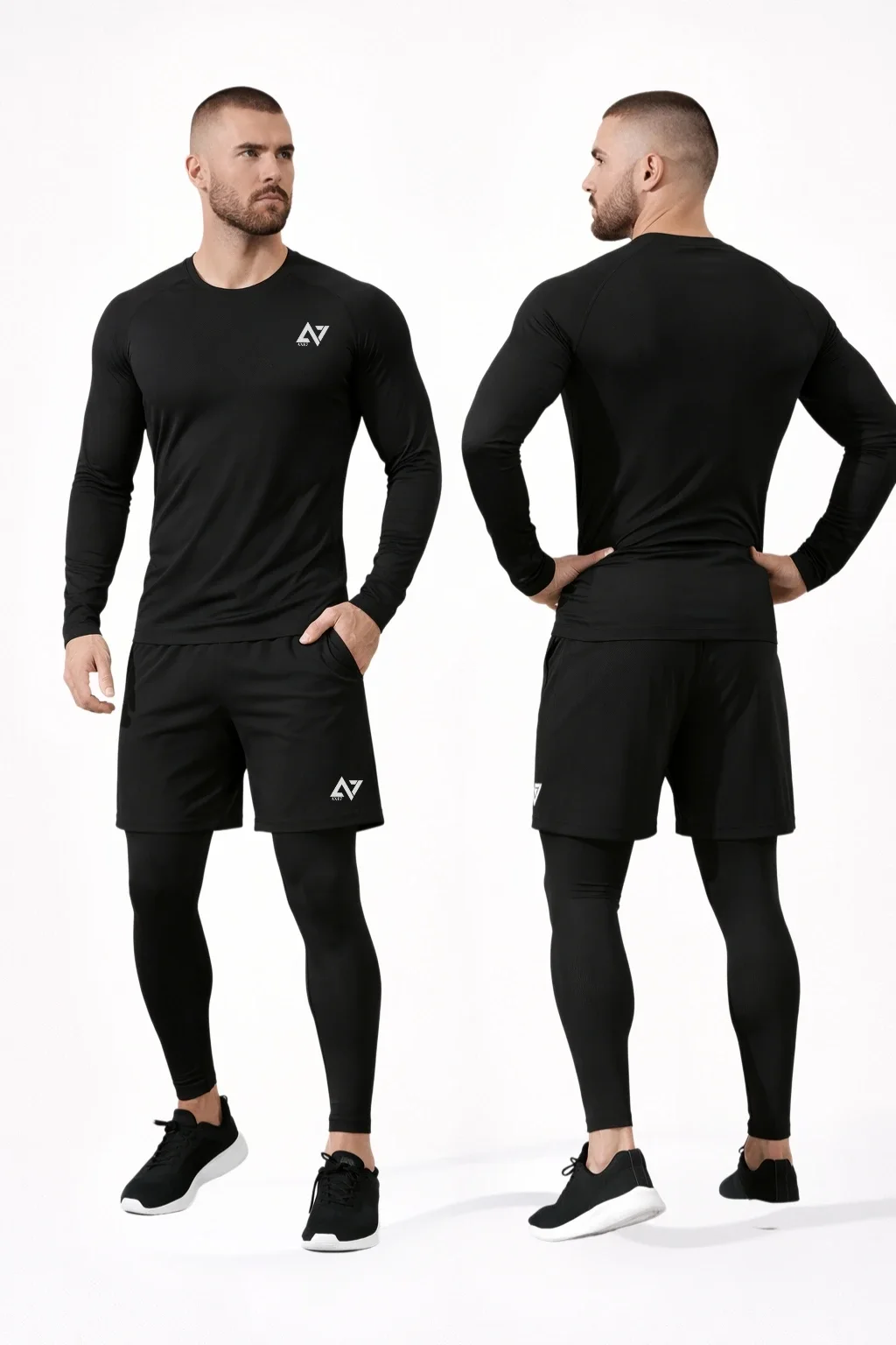 Ensemble de Sport Homme 3 Pièces (T-shirt à manches longues  + Short 2 en 1)