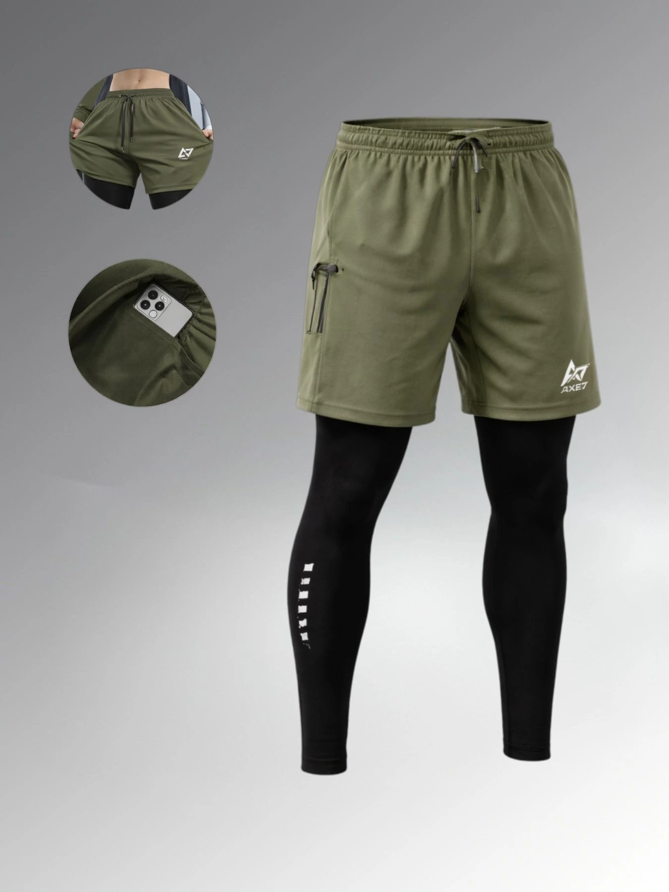 Ensemble de Sport Homme  3Pièces (T-shirt à manches longues  + Short 2 en 1)