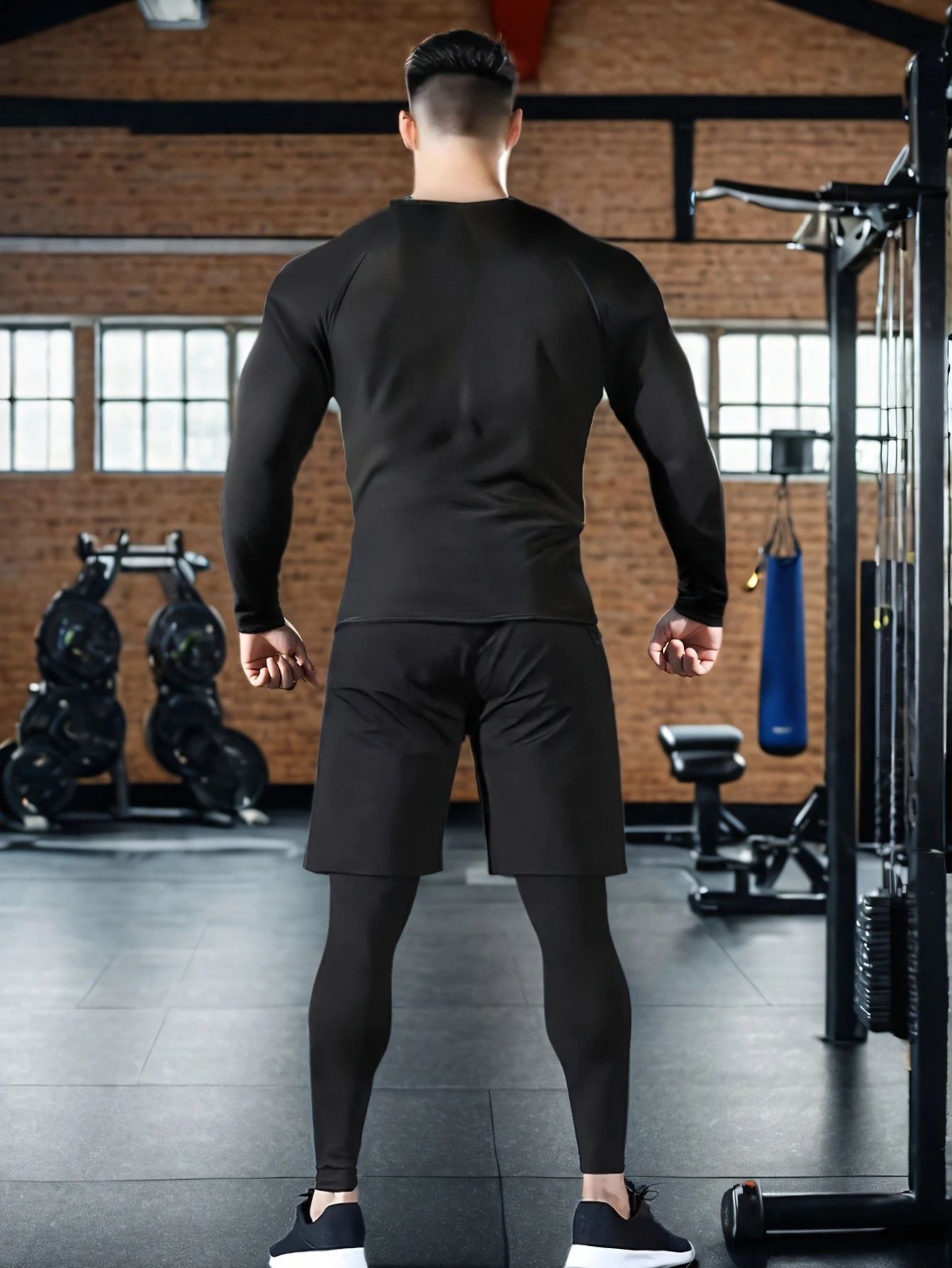Ensemble de Sport Homme 2 Pièces (T-shirt à manches longues  + Short 2 en 1)