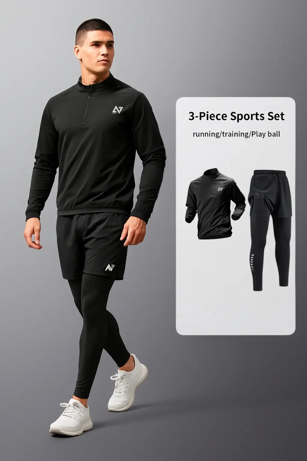 Ensemble AXE7 3 en 1 – Haut zip + Short + Legging