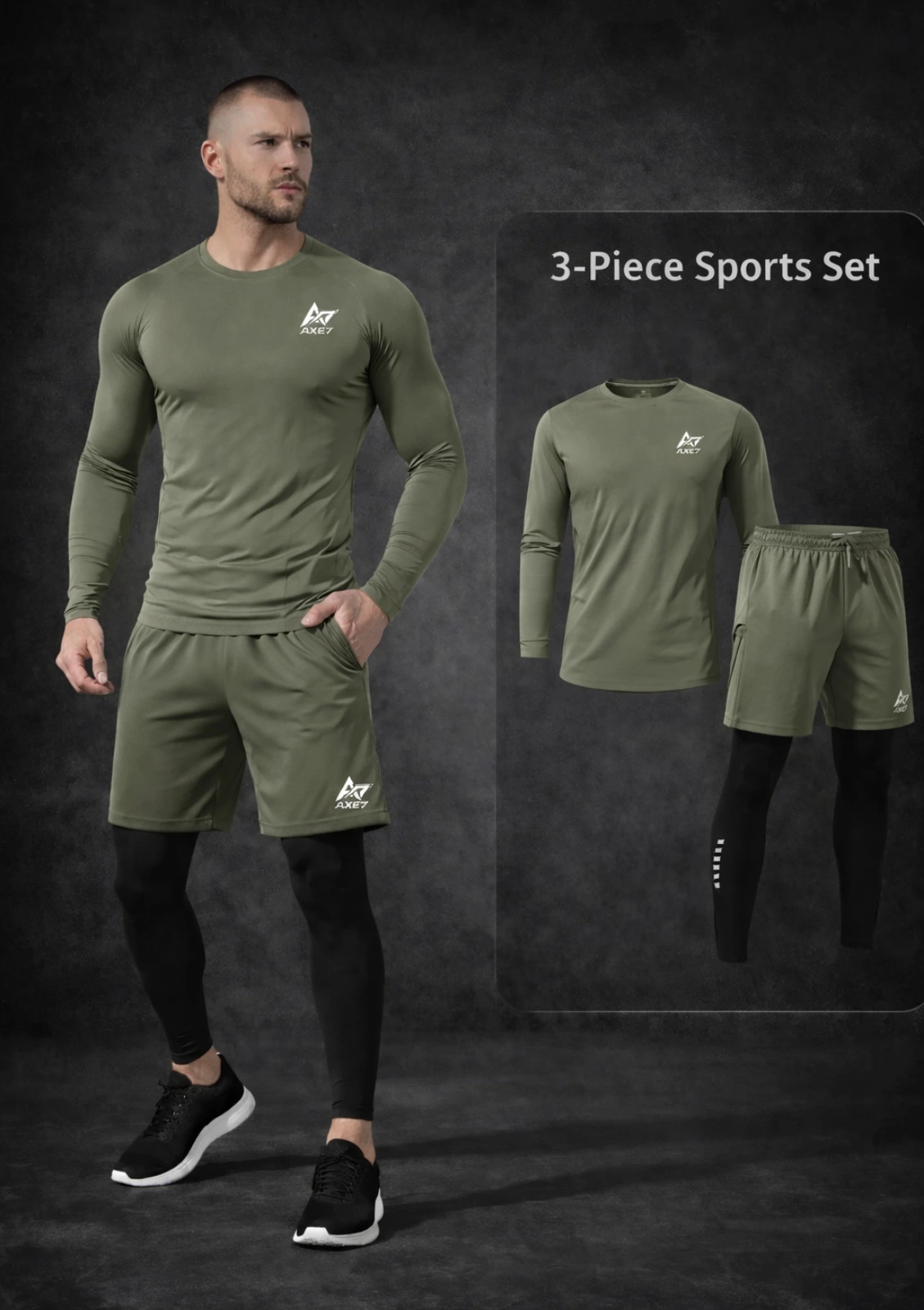 Ensemble de Sport Homme 2 Pièces (T-shirt à manches longues  + Short 2 en 1)