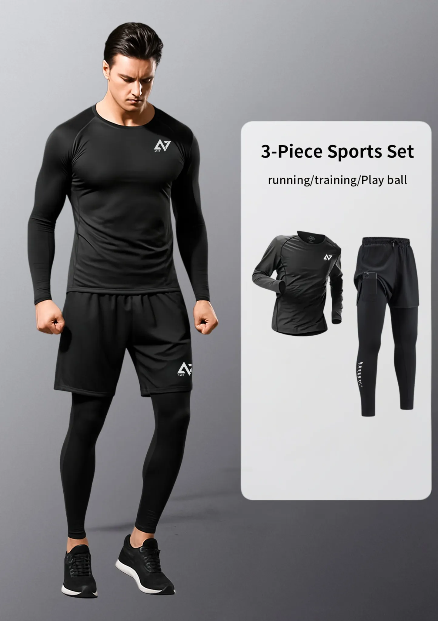 Ensemble de Sport Homme 2 Pièces (T-shirt à manches longues  + Short 2 en 1)