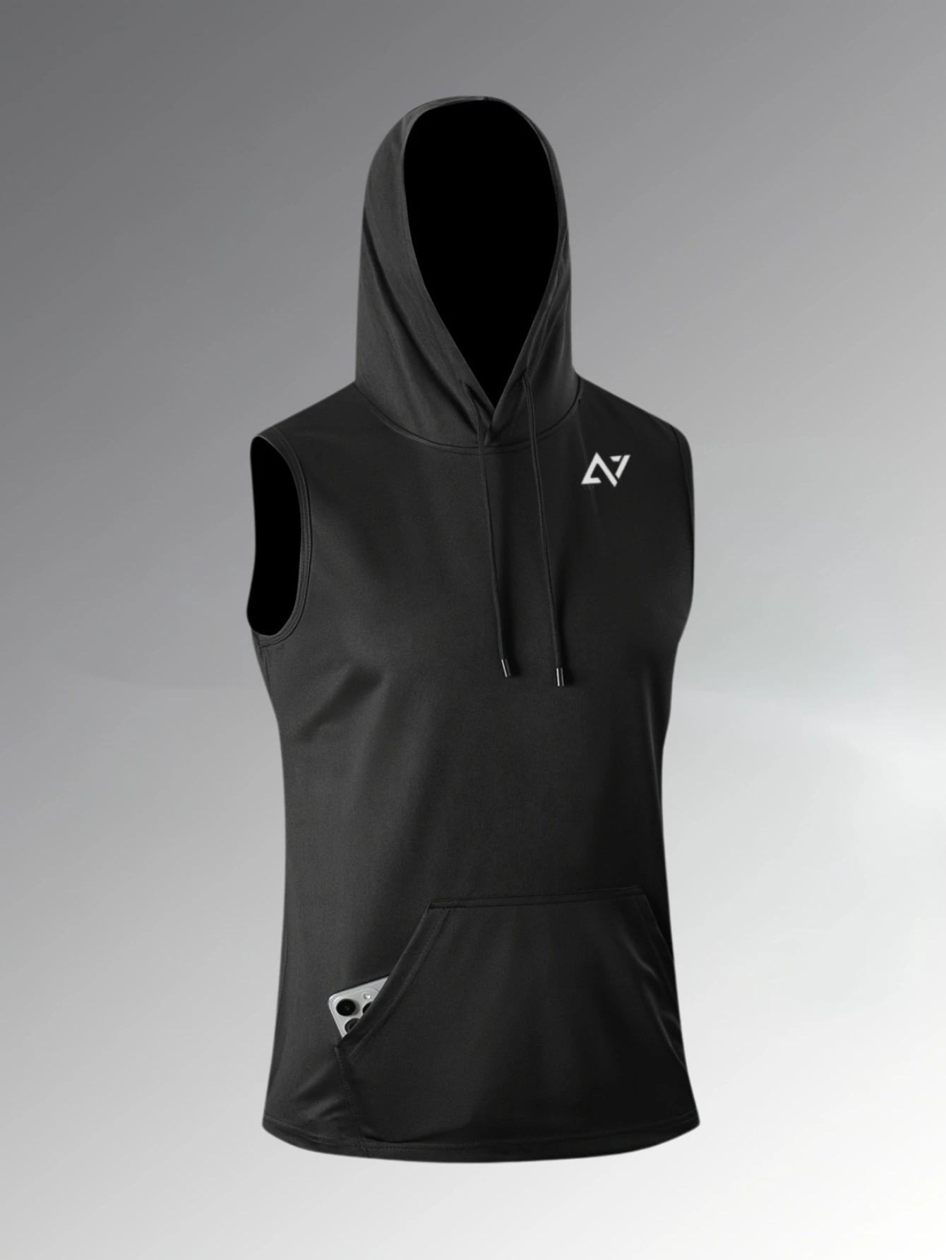 Ensemble de Sport Homme 3 Pièces (T-shirt à manches longues  + Débardeur à Capuche + Short 2 en 1)